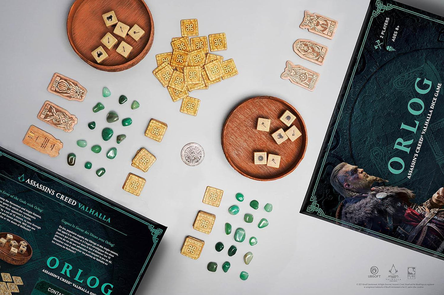 ボードゲーム オルログ アサシンクリード ヴァルハラ 公式ライセンス品 簡単ルール 2人用 15分程度プレイ 古風デザイン 神々の特殊能力 活用 戦略的勝利 運と選択の融合 バイキング雰囲気満載 戦略対戦ゲーム 英語版 日本語説明書なし