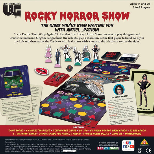 ボードゲーム ロッキー・ホラー・ショー ゲーム University Games 伝説的なカルトクラシック再現 謎解きとパズル 完成目指すロッキー フランクン・フルター城冒険 プレイ人数2から6人 14歳以上推奨 プレイ時間15分以上 