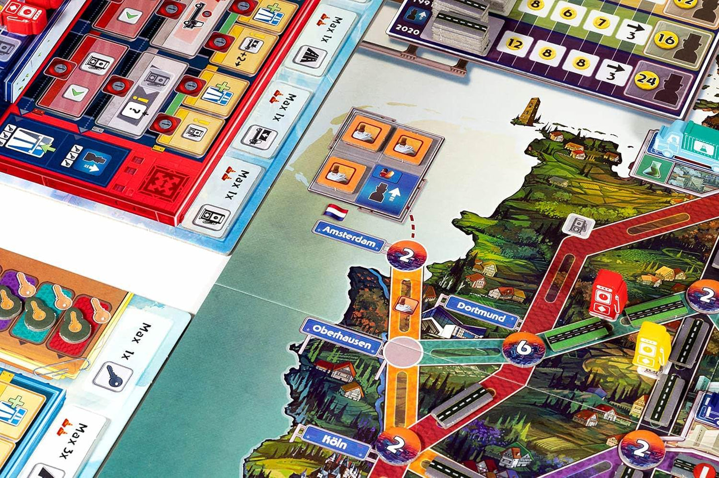 ボードゲーム アウトバーン Autobahn 戦後ドイツ 高速道路建設 経済戦略ゲーム 交通網整備 復興期から現代まで 3つの時代を体験 東西ドイツ統一 東西ネットワーク拡張 多彩なアクション 戦略的手札管理