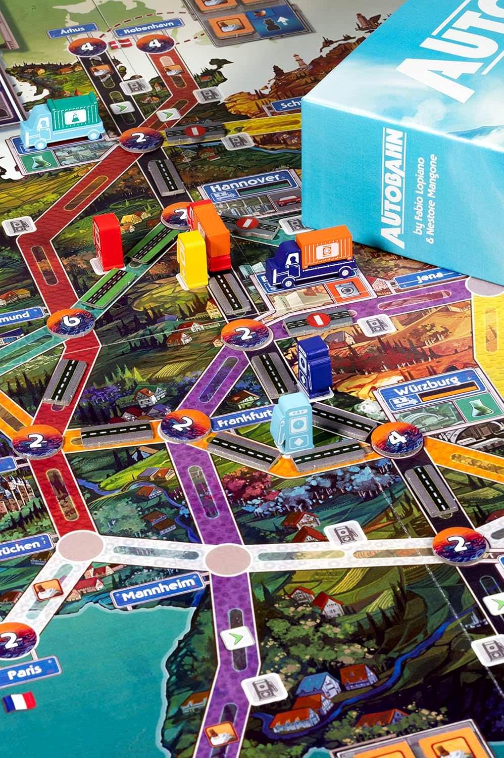ボードゲーム アウトバーン Autobahn 戦後ドイツ 高速道路建設 経済戦略ゲーム 交通網整備 復興期から現代まで 3つの時代を体験 東西ドイツ統一 東西ネットワーク拡張 多彩なアクション 戦略的手札管理