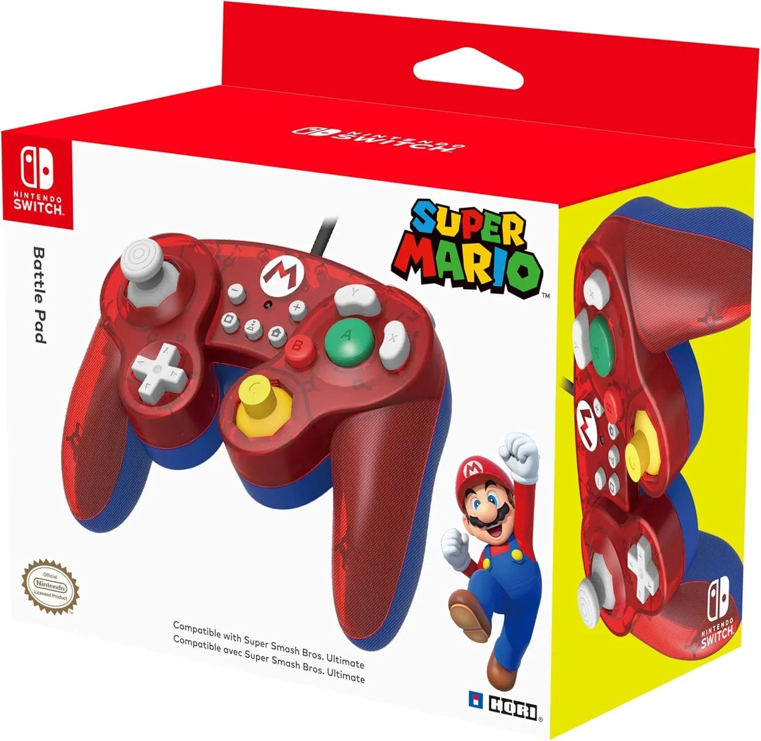 アウトレット品 ゲームコントローラー スーパーマリオバトルパッド for Nintendo Switch HORI 任天堂公式ライセンス マリオデザイン USB有線接続 アナログスティック高精度操作 快適エルゴノミクス設計 対戦格闘ゲーム対応