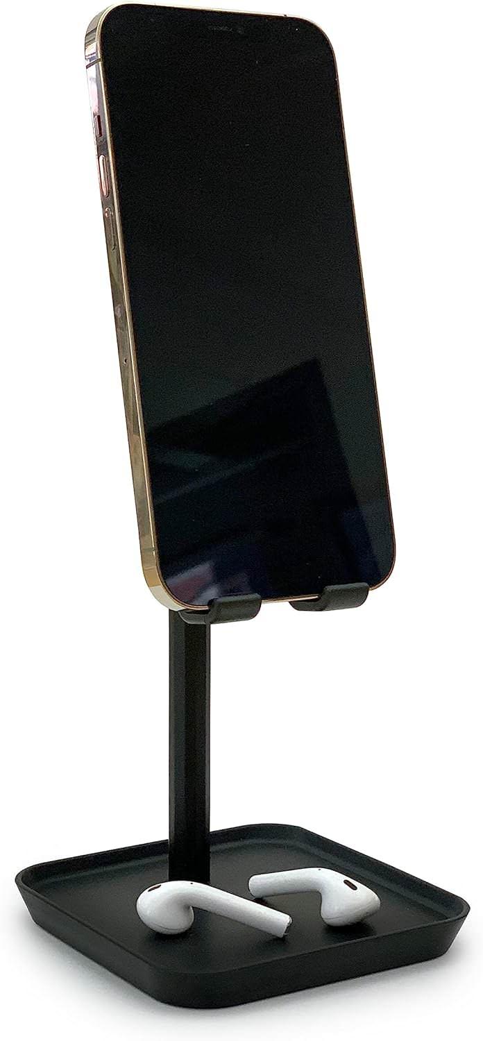 アウトレット品 スマホスタンド ザ パーフェクト フォン スタンド ブラック 人間工学デザイン 高さ三段階調整 充電対応 滑り止めトレー付き モダンデスク整理ブランド