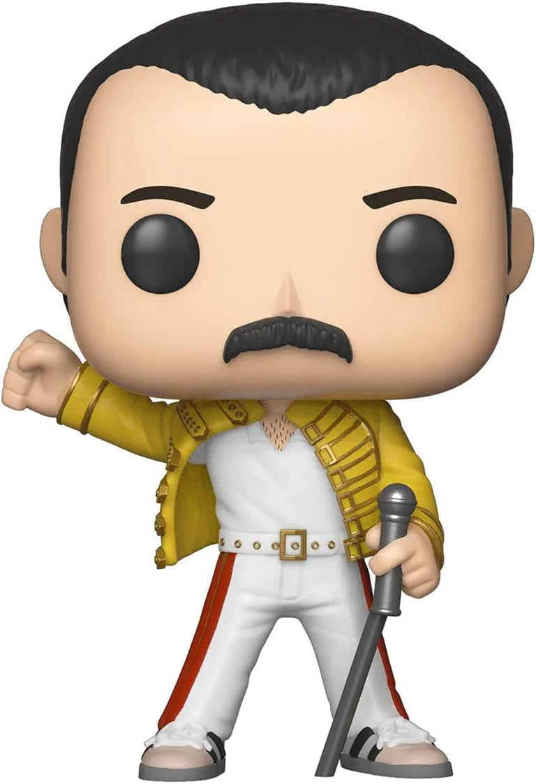 アウトレット品 フィギュア Funko Pop Freddie Mercury 96 Queen ロックバンド フレディマーキュリー 黄色ミリタリー風ジャケット ウェンブリースタジアム1986年ライブ パフォーマンス再現 高さ約9.5cm コレクターズアイテム デフォルメデザイン