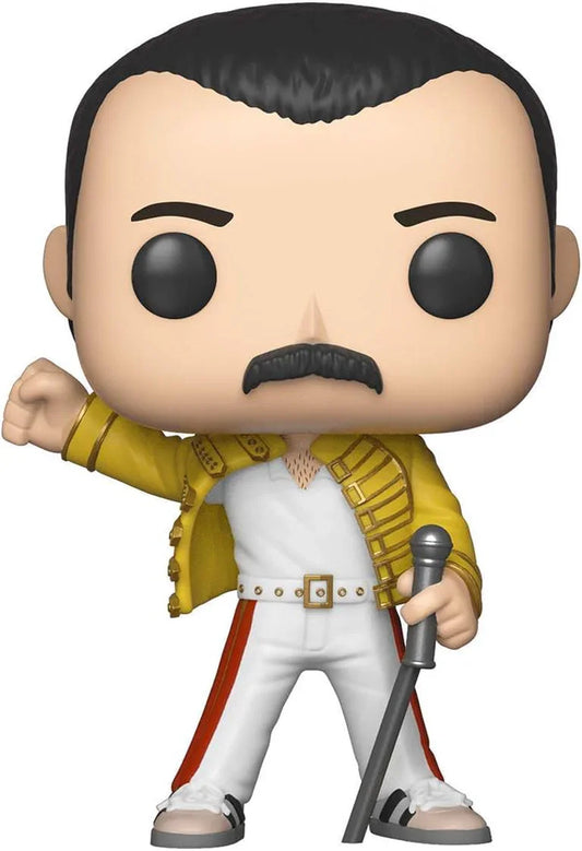 アウトレット品 フィギュア Funko Pop Freddie Mercury 96 Queen ロックバンド フレディマーキュリー 黄色ミリタリー風ジャケット ウェンブリースタジアム1986年ライブ パフォーマンス再現 高さ約9.5cm コレクターズアイテム デフォルメデザイン