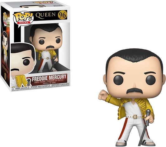 フィギュア Funko Pop Freddie Mercury 96 Queen ロックバンド フレディマーキュリー 黄色ミリタリー風ジャケット ウェンブリースタジアム1986年ライブ パフォーマンス再現 高さ約9.5cm コレクターズアイテム デフォルメデザイン