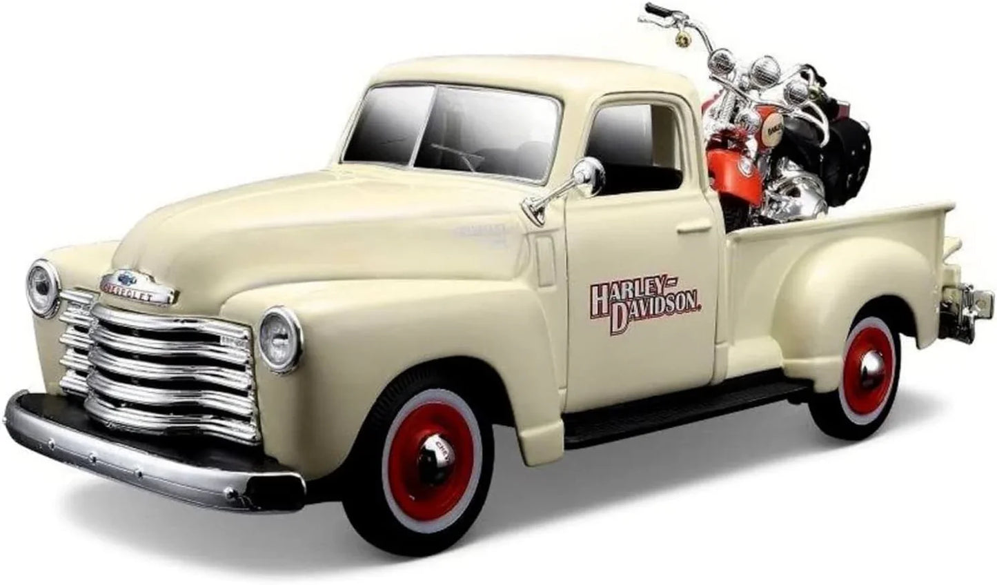 ミニチュア ダイキャストモデル アメリカンカルチャー 1950年シボレー3100ピックアップトラック 1/25スケール 2001年ハーレーダビッドソンFLSTSヘリテイジスプリンガー 1/24スケール MAISTO 高精細ディテール再現 象徴的フロントグリル