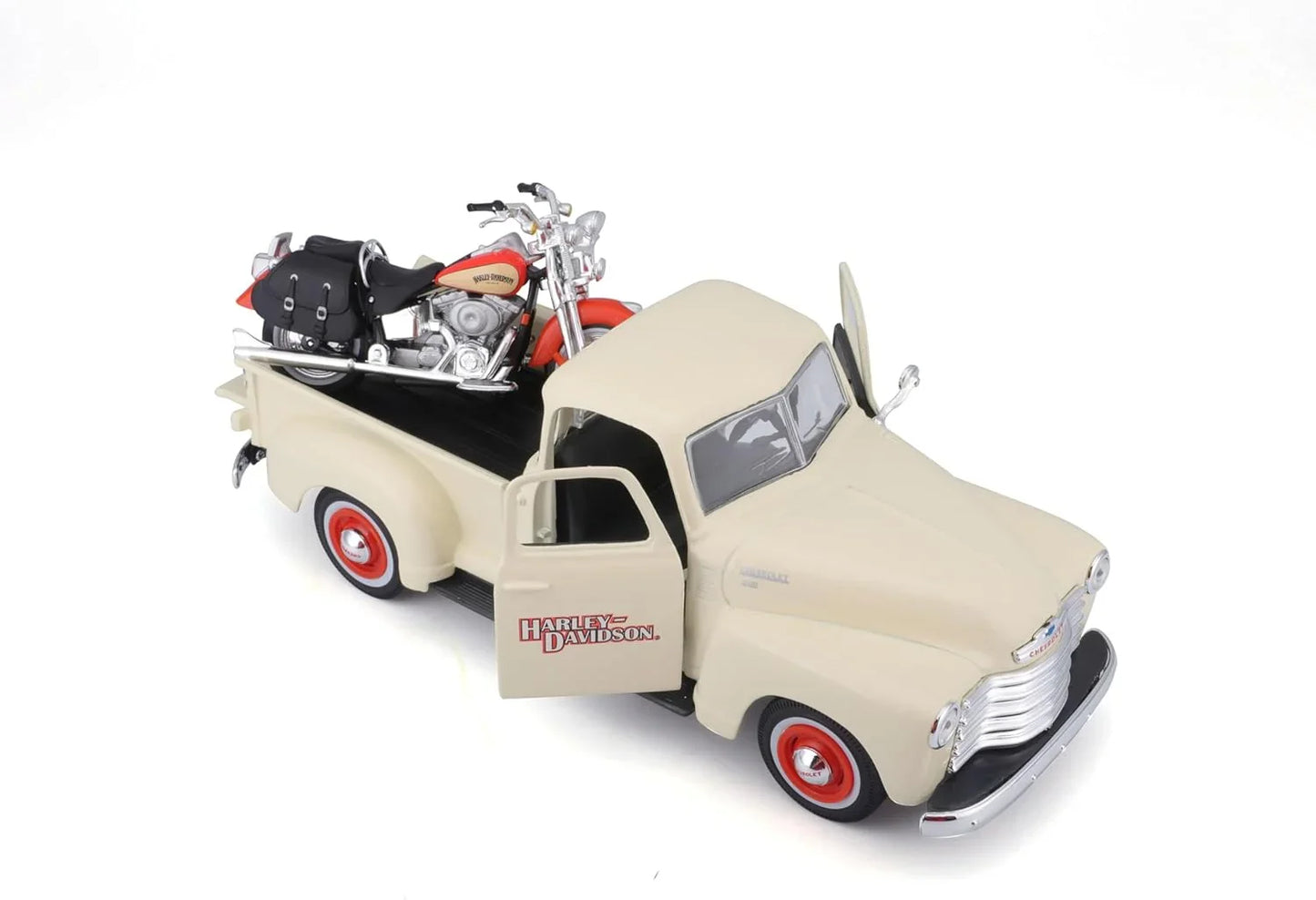 ミニチュア ダイキャストモデル アメリカンカルチャー 1950年シボレー3100ピックアップトラック 1/25スケール 2001年ハーレーダビッドソンFLSTSヘリテイジスプリンガー 1/24スケール MAISTO 高精細ディテール再現 象徴的フロントグリル