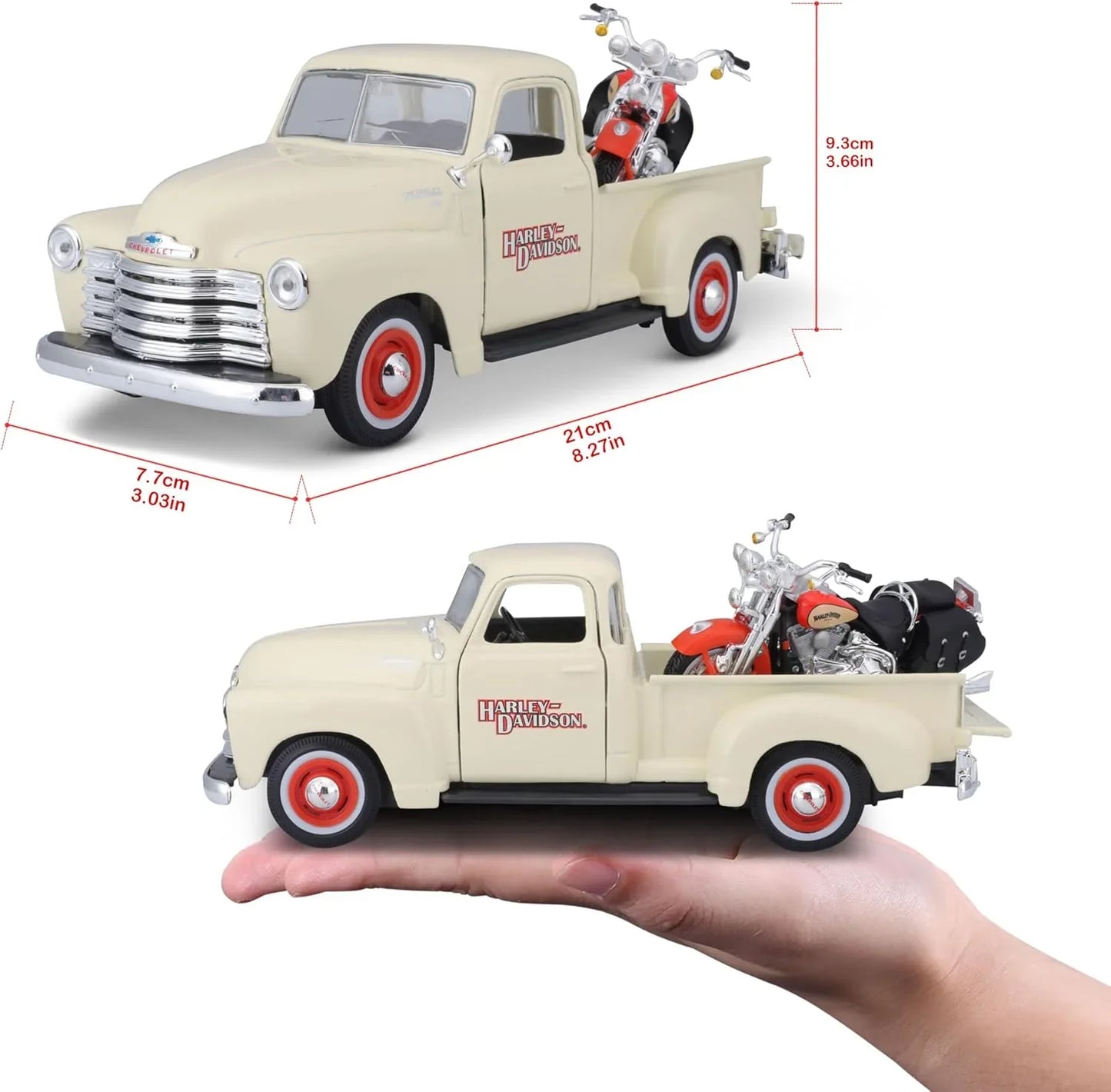 ミニチュア ダイキャストモデル アメリカンカルチャー 1950年シボレー3100ピックアップトラック 1/25スケール 2001年ハーレーダビッドソンFLSTSヘリテイジスプリンガー 1/24スケール MAISTO 高精細ディテール再現 象徴的フロントグリル