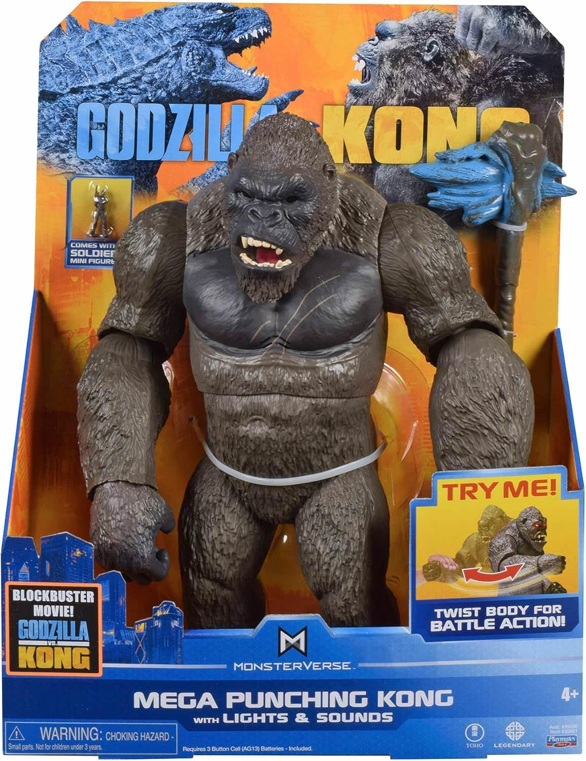 フィギュア Mega Punching Kong コング フィギュア 高さ33cm 迫力満点 胴体ひねる強力パンチアクション 目光りリアル咆哮音 魅力深い知性と感情表現 髑髏島守護者 コング モンスターバース レジェンダリー ピクチャーズ ゴジラvsコング
