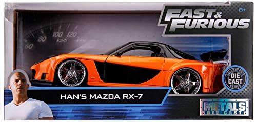 アウトレット品 ミニカースポーツカー マツダRX-7 FD3S ワイルドスピード TOKYO DRIFT ハン 愛車 ダイキャストモデル 1/24スケール 精密再現 ヴェイルサイドワイドボディカスタム キット装着 ブラックオレンジツートーンボディ 大径ホイール
