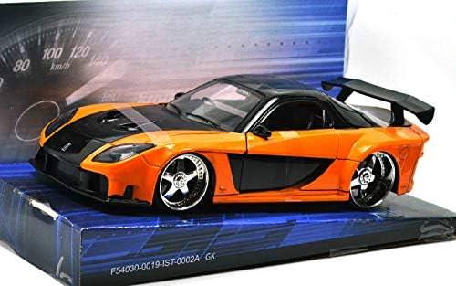 アウトレット品 ミニカースポーツカー マツダRX-7 FD3S ワイルドスピード TOKYO DRIFT ハン 愛車 ダイキャストモデル 1/24スケール 精密再現 ヴェイルサイドワイドボディカスタム キット装着 ブラックオレンジツートーンボディ 大径ホイール