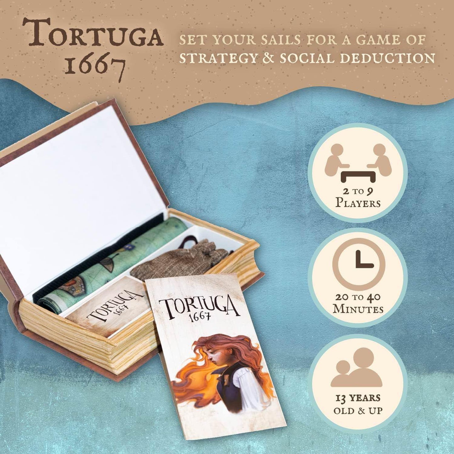 ボードゲーム トルトゥーガ1667 トルトゥーガ 1667 海賊ボードゲーム 秘密の忠誠心と宝の奪い合い 正体隠匿系パーティーゲーム 2から9人対応 カリブ海が舞台 戦略性と社会的要素 バランスの取れた運要素 挑戦的な役割設定 