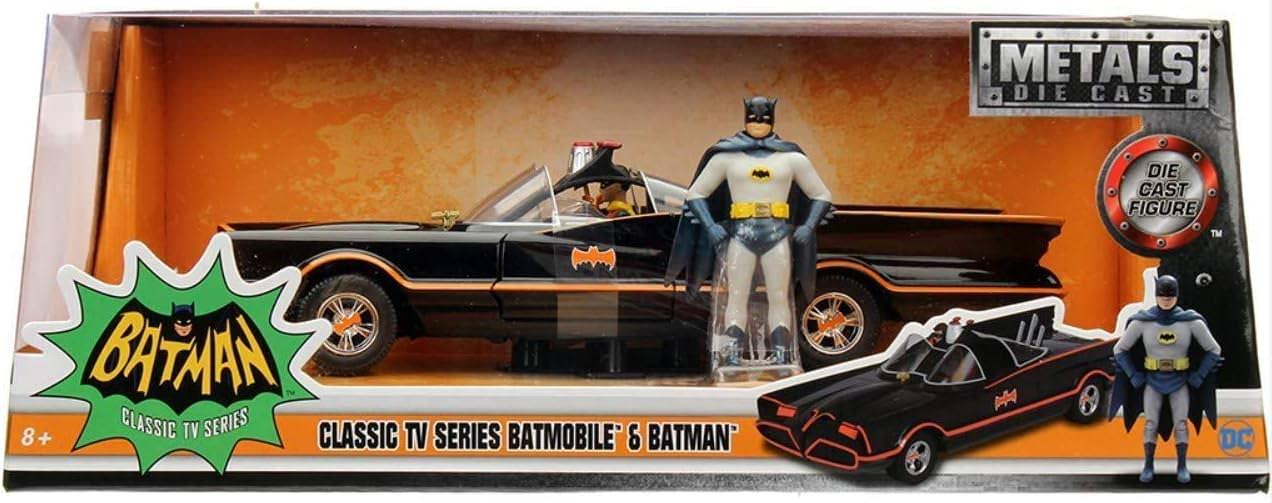 アウトレット品 ミニカー バットモービル 1 24スケール DCコミックス バットマン TVシリーズ 1966年モデル JADA TOYS コレクターズアイテム 流線型ボディ ダブルバブルキャノピー バットフィン リアエンド ガジェット 火炎放射器 オイル散布装置