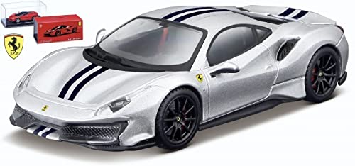 ブラーゴ フェラーリ 488 ピスタ ミニカー 1/43 2018年 シグネチャーシリーズ WITH SHOWCASE zilver 並行輸入品